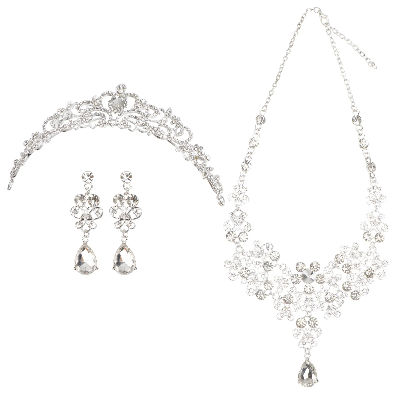 

1Set Wedding Jewelry Set Bride Headdress Crystal Crown Tiara Necklace Earring Bridal Accessories for Engagement Party Prom