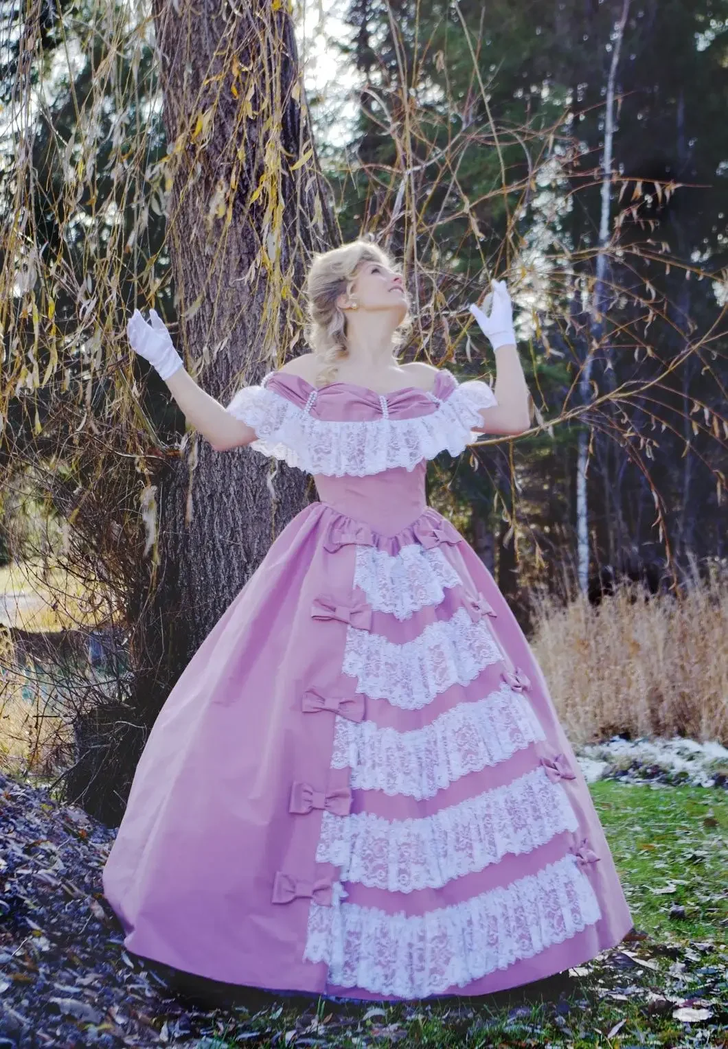 

Victorian Edwardian Prom Dress Ball Gown 1880's Civil War Southern Belle Off Shoulder Historical Costume Customized