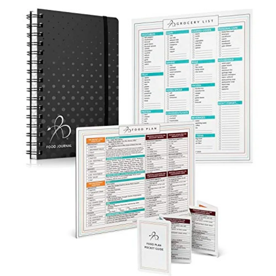 

Starter Pack Food Journal + Magnetic Meal Planner + Food Plan Pocket Guide + Grocery List Magnet Pad for Fridge Meal Planning T
