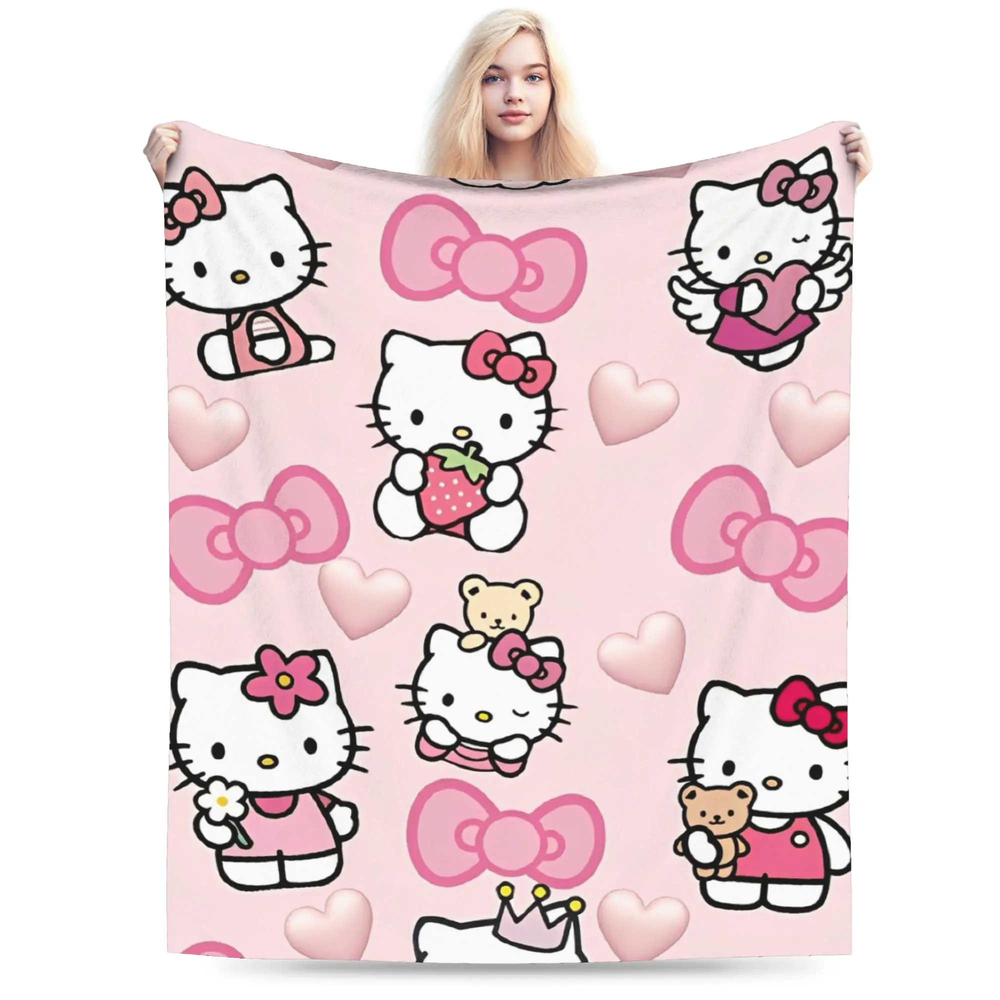 Super Warm BlanketsChild Camping Hello Kitty  Throw Blanket  Flannel Bedspread For Outdoor Novelty Sofa Bed Cover