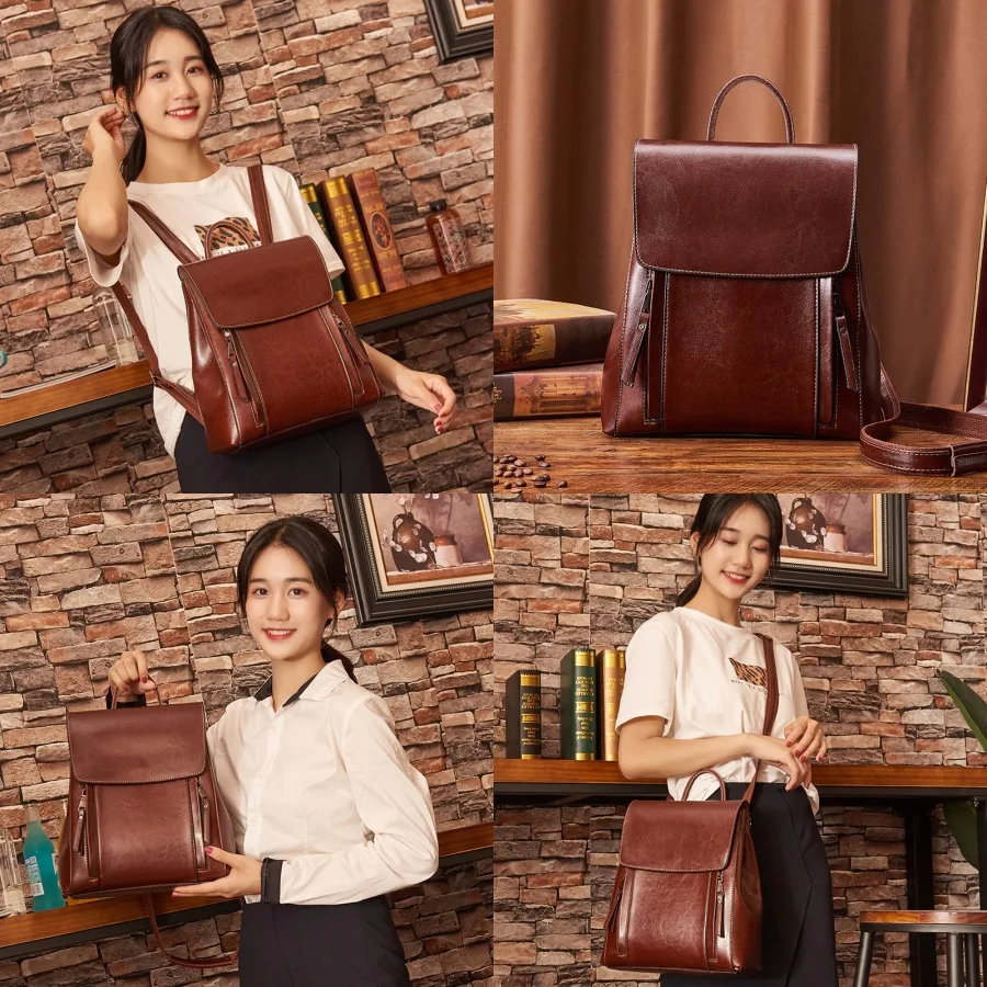 

【New style】New genuine leather women's handbag casual backpack cow leather shoulder bag retro trend shoulder bag European and A