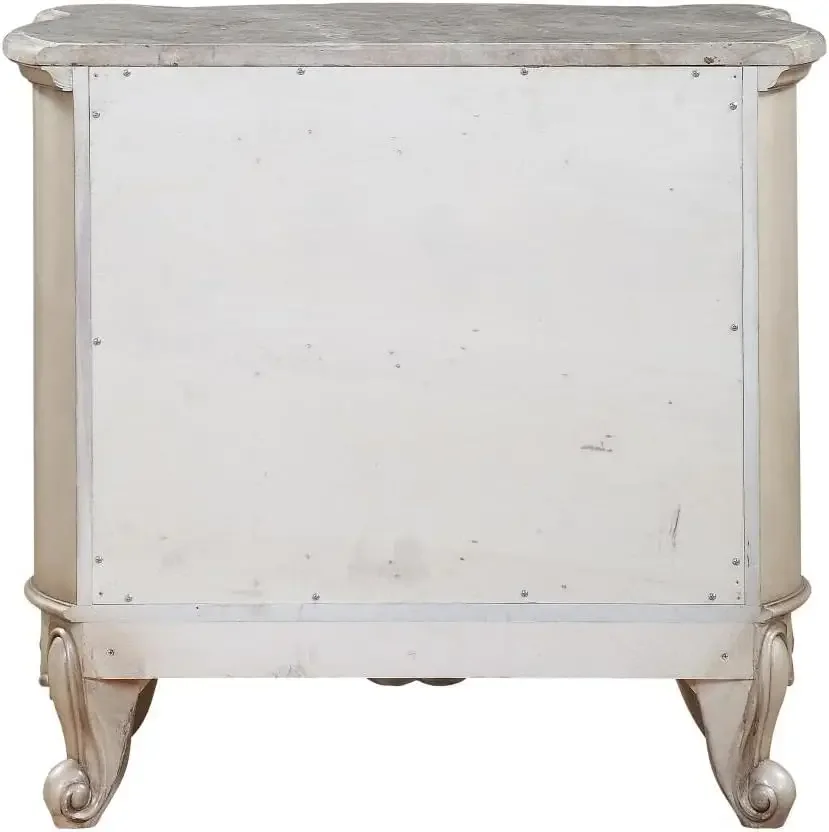 Acme Gorsedd 2-Drawer Wooden Nightstand with Marble Top in Golden Ivory