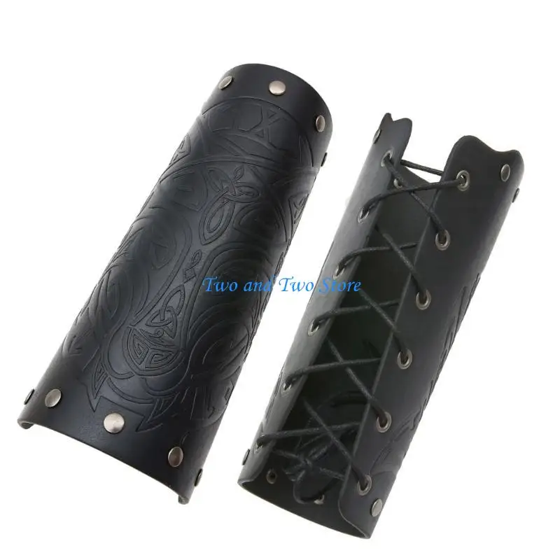 HX6F تنقش رأس الذئب نمط واقي المعصم الرجال Vintage فارس الأساور قابل للتعديل ثقب معدني قفافيز المعصم القوطية #4