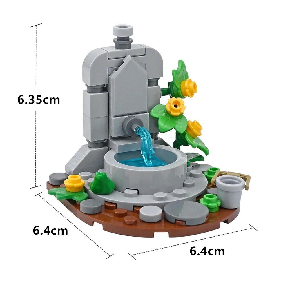 MOC Mittelalterlicher Schloss-Quadratbrunnen Bausteine Vintage Wasserbrunnen-Szene mit Niedlichen Blumen Heimdekoration Bausteine Kinderspielzeug – Detail 1