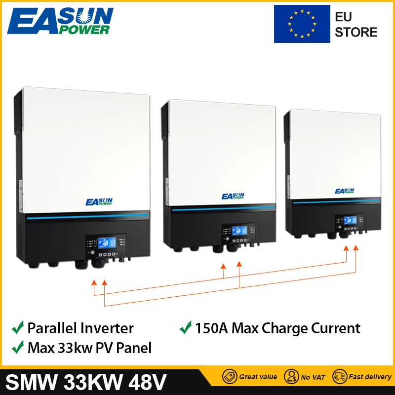 Easun 3 Fase 33000W 18600W 16800W 48V Hybird Off Grid 380V 400V Output Mppt Zonne-Omvormer Pure Sinuslader 50/60Hz Wifi Eu