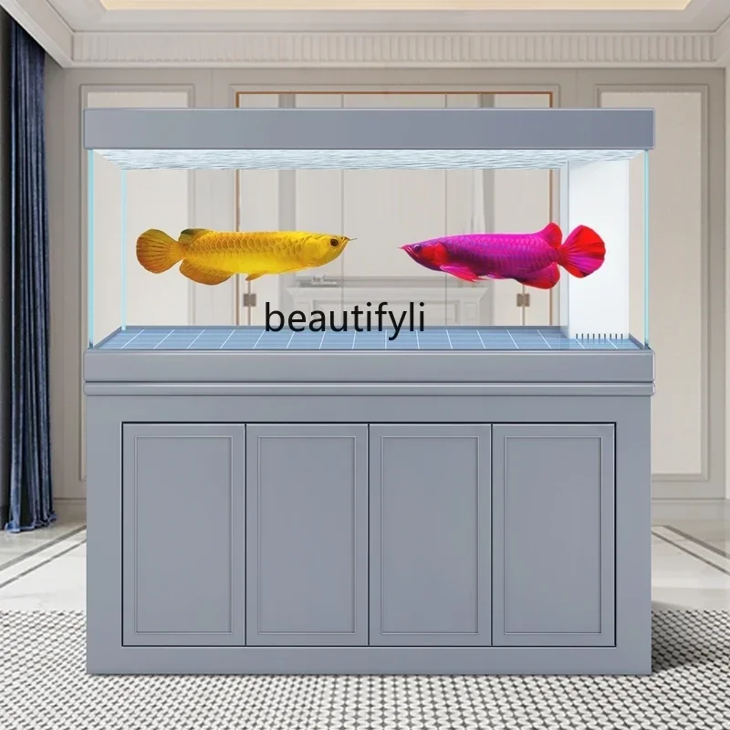 New Solid Wood Dragon Fish Tank Home Living Room Large Ultra-White Glass Bottom Filter Mute Change Water Partition Screens H