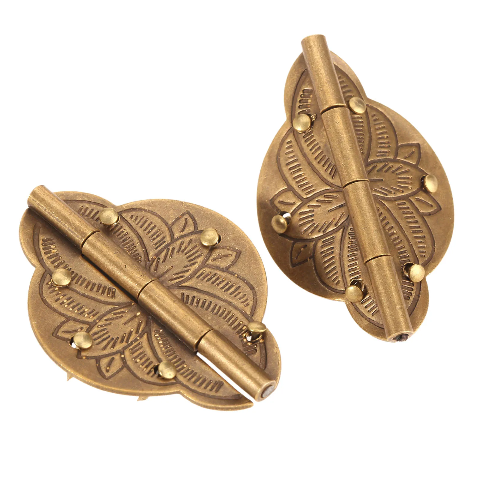 2Pcs Brass Hinges Wooden Jewelry Box Cabinet Cupboard Door Embossed Decorative Hinge Retro Vintage Chinese Furniture Hardware