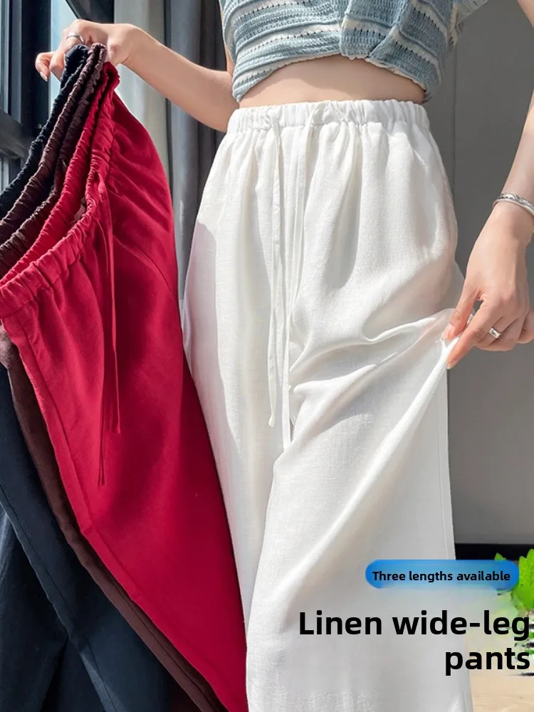 Estate sottile gamba larga cotone lino seta ghiacciata senso appeso pigro aceto texture pantaloni Sakamoto vita alta taglio dritto lungo Tro...