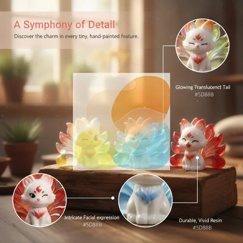 Cute Nine-tailed Fox Resin Mini Charm Cartoon Animal Figurine 1PC Perfect for DIY Keychain Bag Decor Handmade Gifts