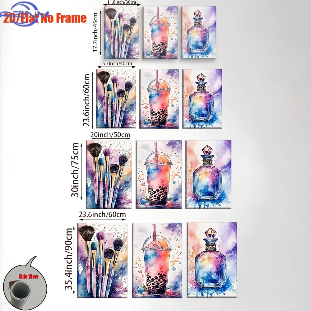 3pcs, Canvas Painting--Unframed, Watercolor Painting with Brushes And Paint, Artist Drawing Set, Living Room, Office, Library,