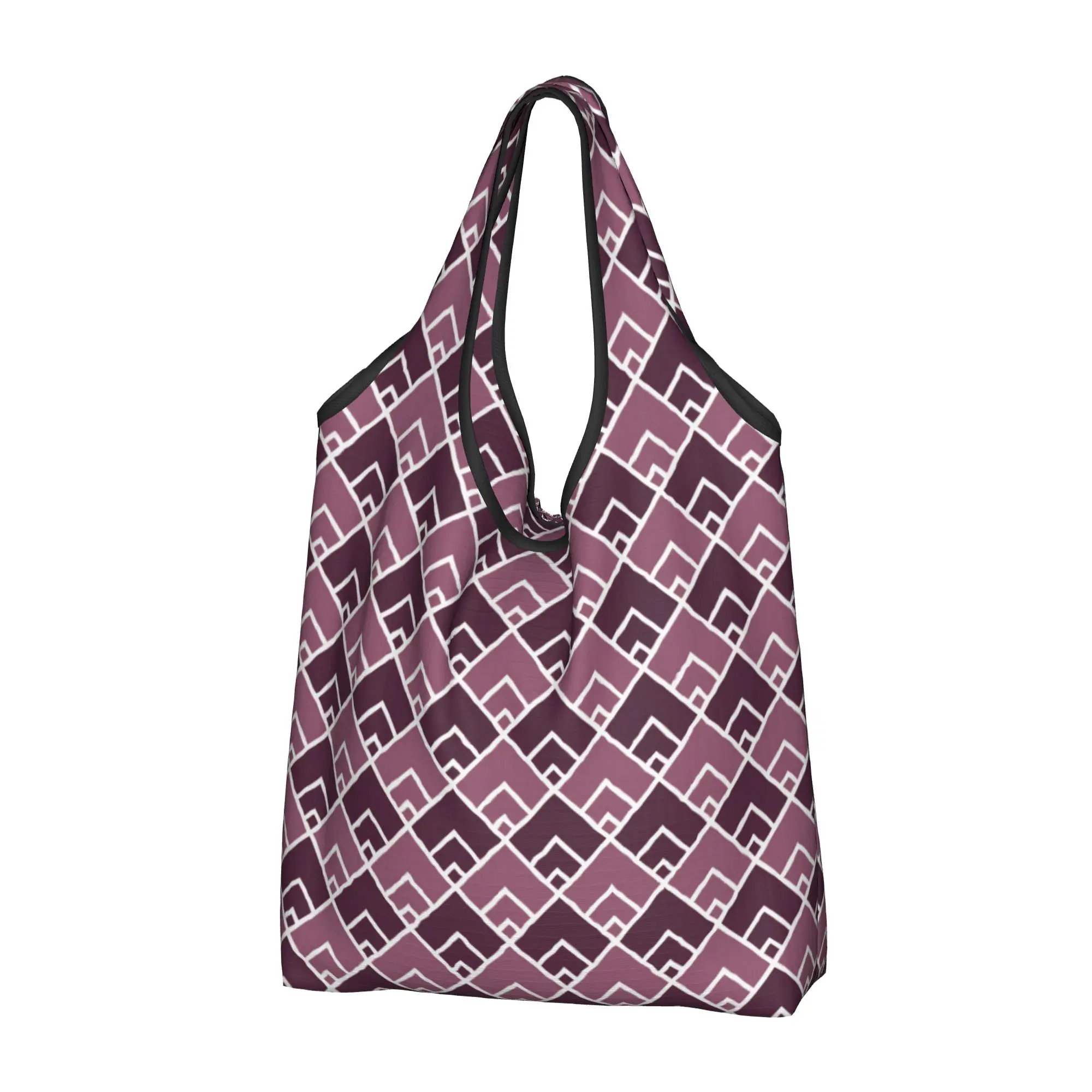 Abstract Geometry Plaid Pattern Groceries Shopping Bag Kawaii Shopper Shoulder Tote Bags Large Capacity Portable  Handbag