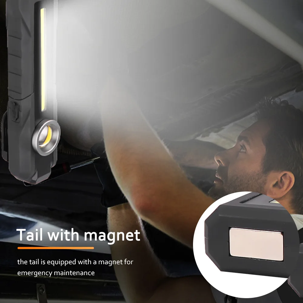 Magnetic COB LED Working Light USB Charging Flashlight Inspection Light Handy Torch Portable Lantern With Hook Mobile Power Bank