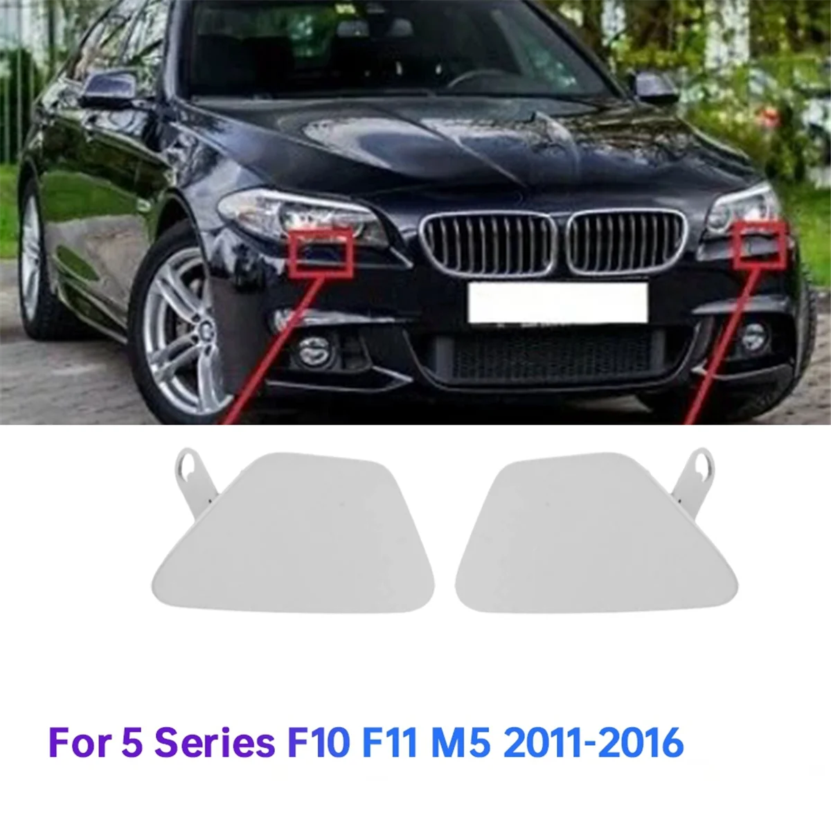 1Pair Front Bumper Headlight Washer Caps 51118055235/51118055236 for BMW 5 Series F10 F11 2011-2016 Headlamp Jet Cover