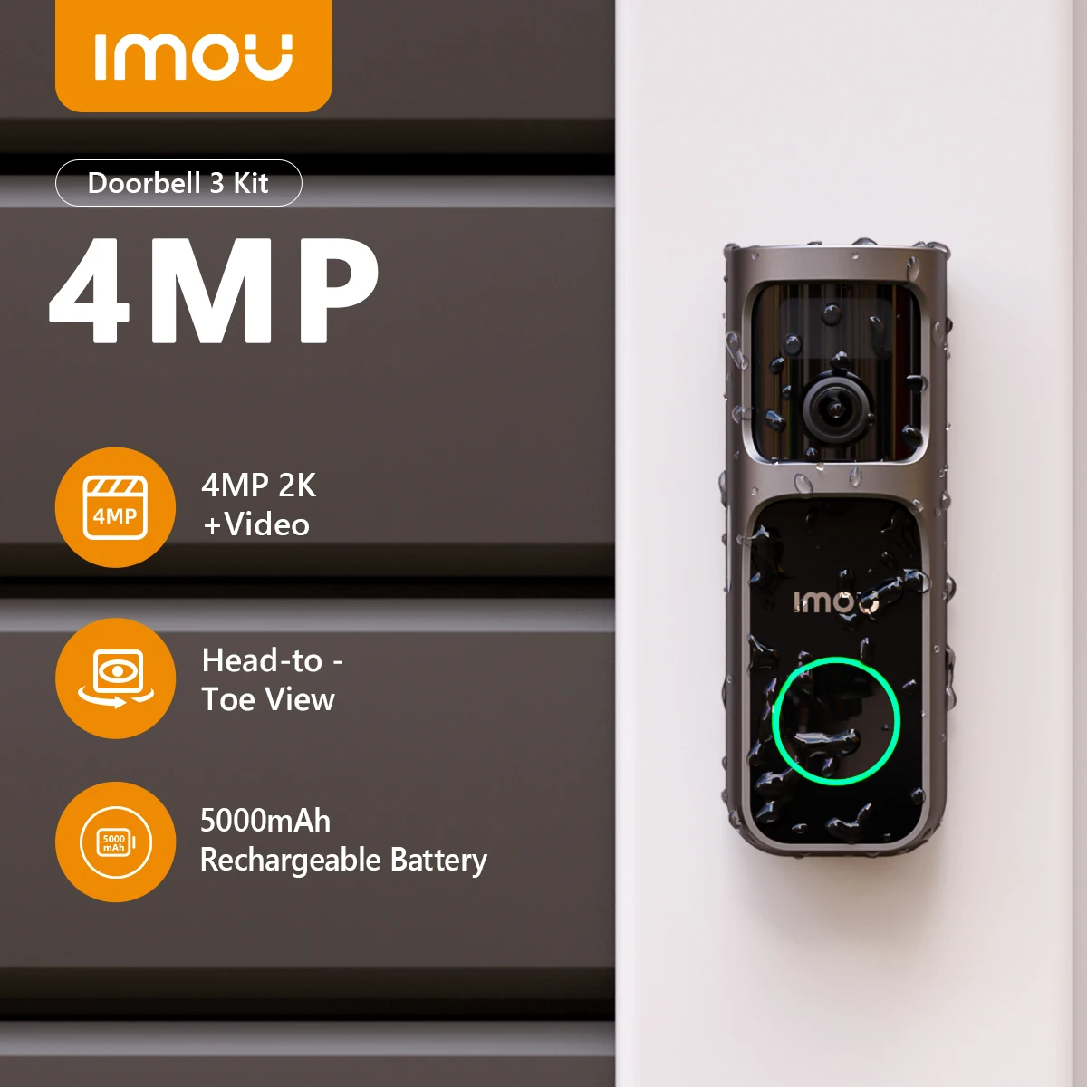 

IMOU 2k Video Doorbell 3 with Chime fisheye lens Human Package Detection Rechargeable Battery Two-way Talk Waterproof 360° View