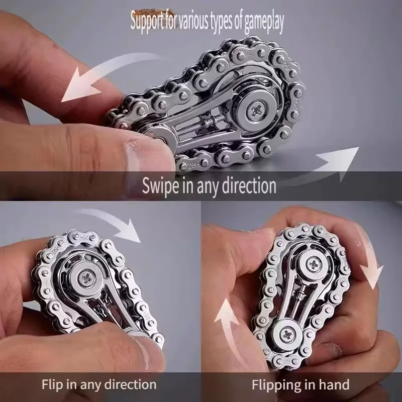 Engrenagens de liga de zinco, correntes de bicicleta DIY, artefato de descompressão giroscópio na ponta do dedo, brinquedos de mesa, artefato de pensamento para porta fácil