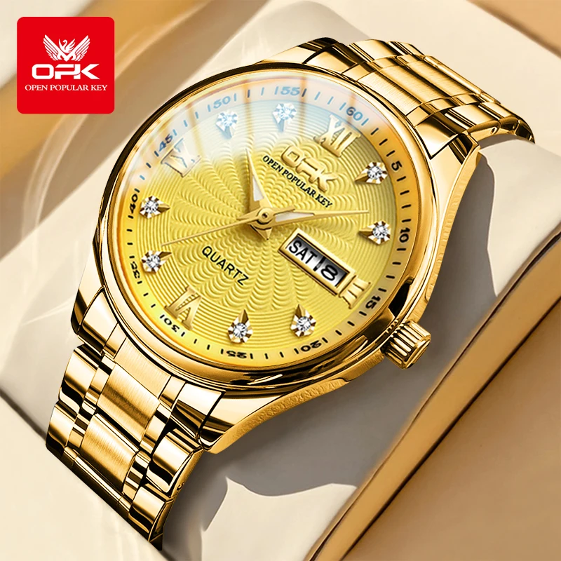 OPK 8103 Men's Quartz Watch with Double Calendar Diamond Scale