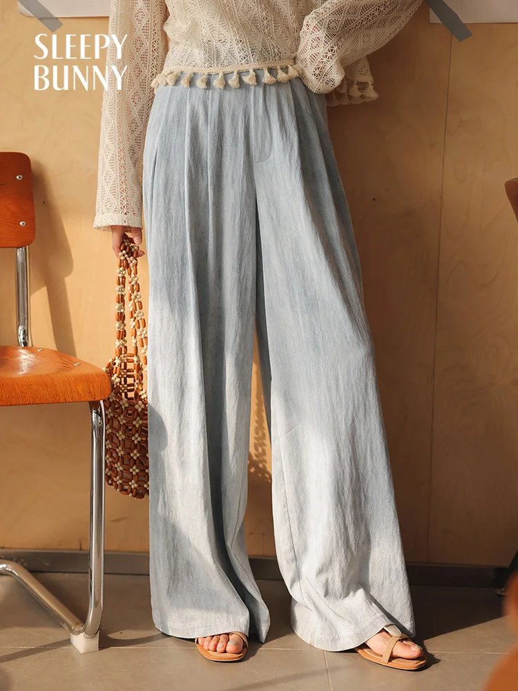 Vintage Wide Leg Pants for Women Summer Loose Lightweight Trousers High Waist Textured Straight Leg Old Money Style Long Pants