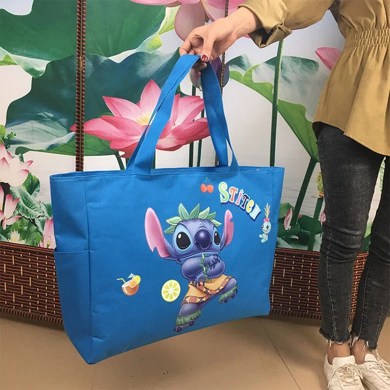 Disney 2024 New Stitch Extra Large Portable Shopping Bag Spliced ​​waterproof Foldable Cartoon Canvas Travel Bag Mommy Bag