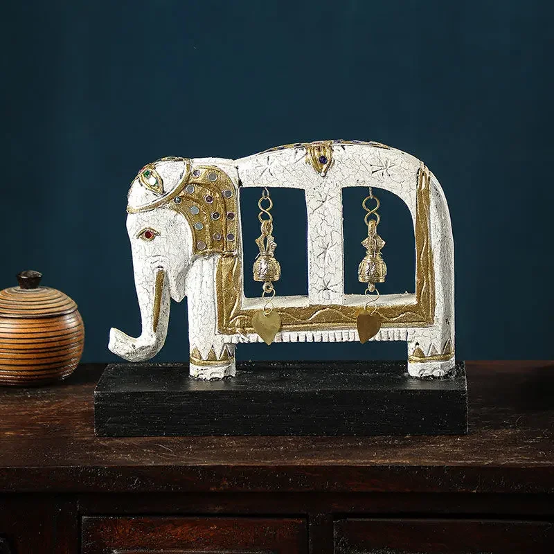 Muebles para el hogar de estilo del sudeste asiático, adornos elefante tailandés, tallas madera maciza, artesanías, decora