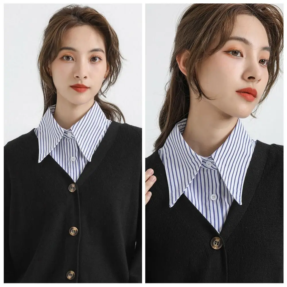 

New Detachable Fake Collar Blue Stripes Lapel Half Shirt False Collar Women Girls