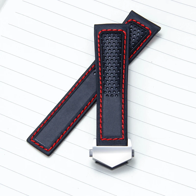 Натуральный безопасный для кожи ремешок для часов из натуральной яловой кожи 22 мм для серии Tag Heuer, элегантные джентльменские дышащие ремешки для часов, черные