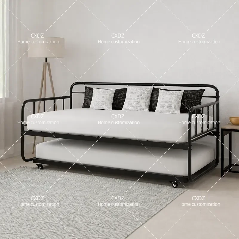 Wrought Iron Sofa Bed for Small Apartments Dual Purpose Sitting and Lying with Guardrail Customizable Crib Style Splicing