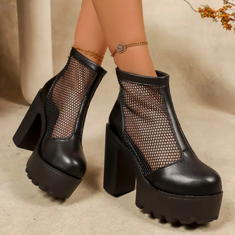 Sommerliche Neuheit: Bequeme, lässige Damenstiefel mit runder Zehenpartie und eckigem Absatz – Modische, atmungsaktive High-Heel-Sandalen, heiß begehrt und sexy.