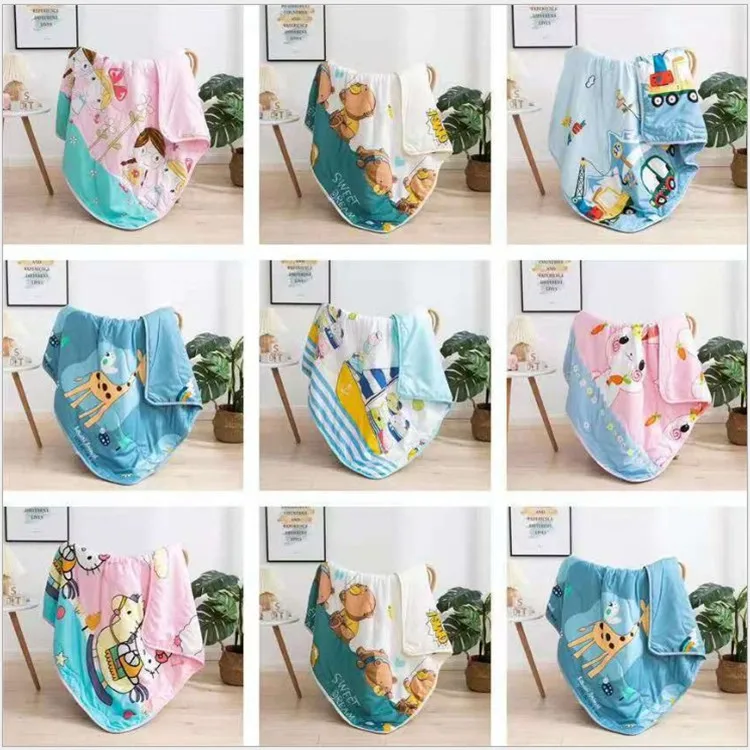 Baby Quilt Blanket Bear Crepe Summer Cool Quilt Lunch Break Blanket Kindergarten Nap Air Conditioner Baby Washed Cotton Swaddle