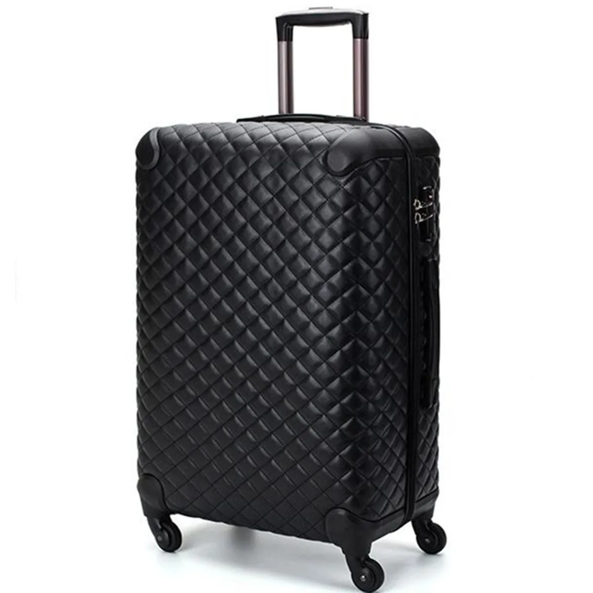 Caso Trolley Business Couro PU, Bolsa de Ombro de Viagem, Mala de Bagagem Feminina, Saco de Armazenamento Plaid, 4 Rodas Bagagem Box Cosmetic