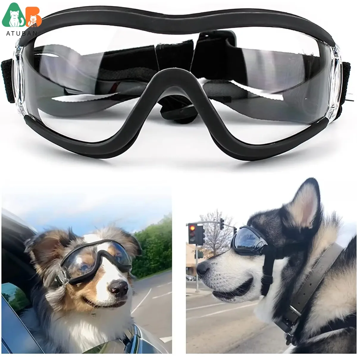 Lunettes de soleil Anti-buée pour chien, à sangle réglable, pour le ski et la neige, pour moyens et grands animaux de compagnie