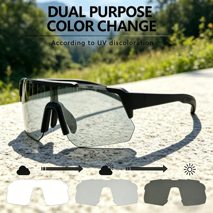 ELICIT Fashion Photochromic Sunglasses UV400 Outdoor Sport Windproof Glasses TR90 Frame For Running Cycling Driving Fishing E808