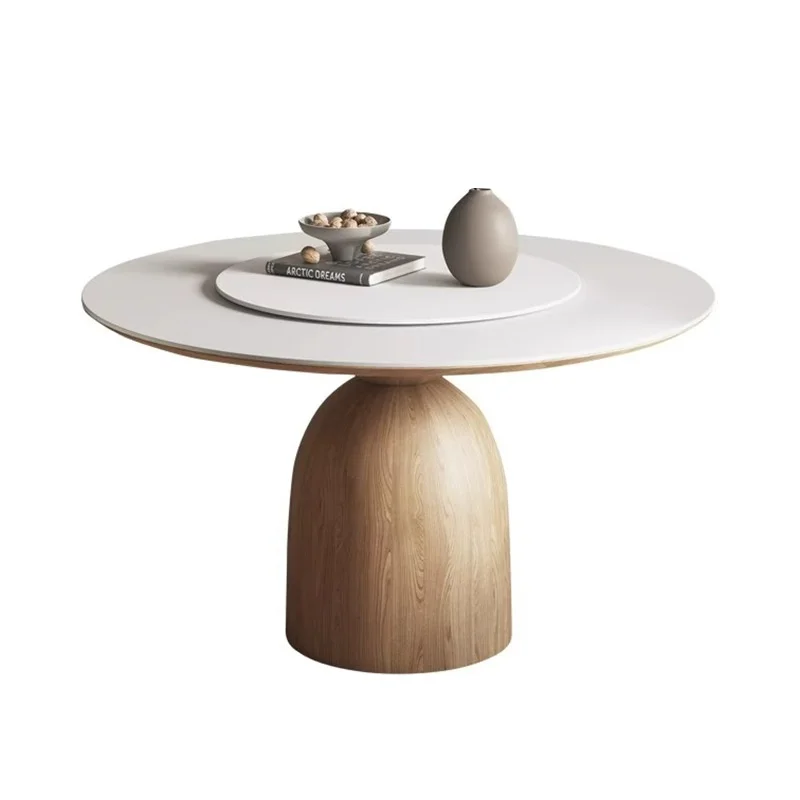 #Solid Cream Style White Dining Table Wabi-Sabi Japanese Inspired Solid Wood Turntable Home Decor