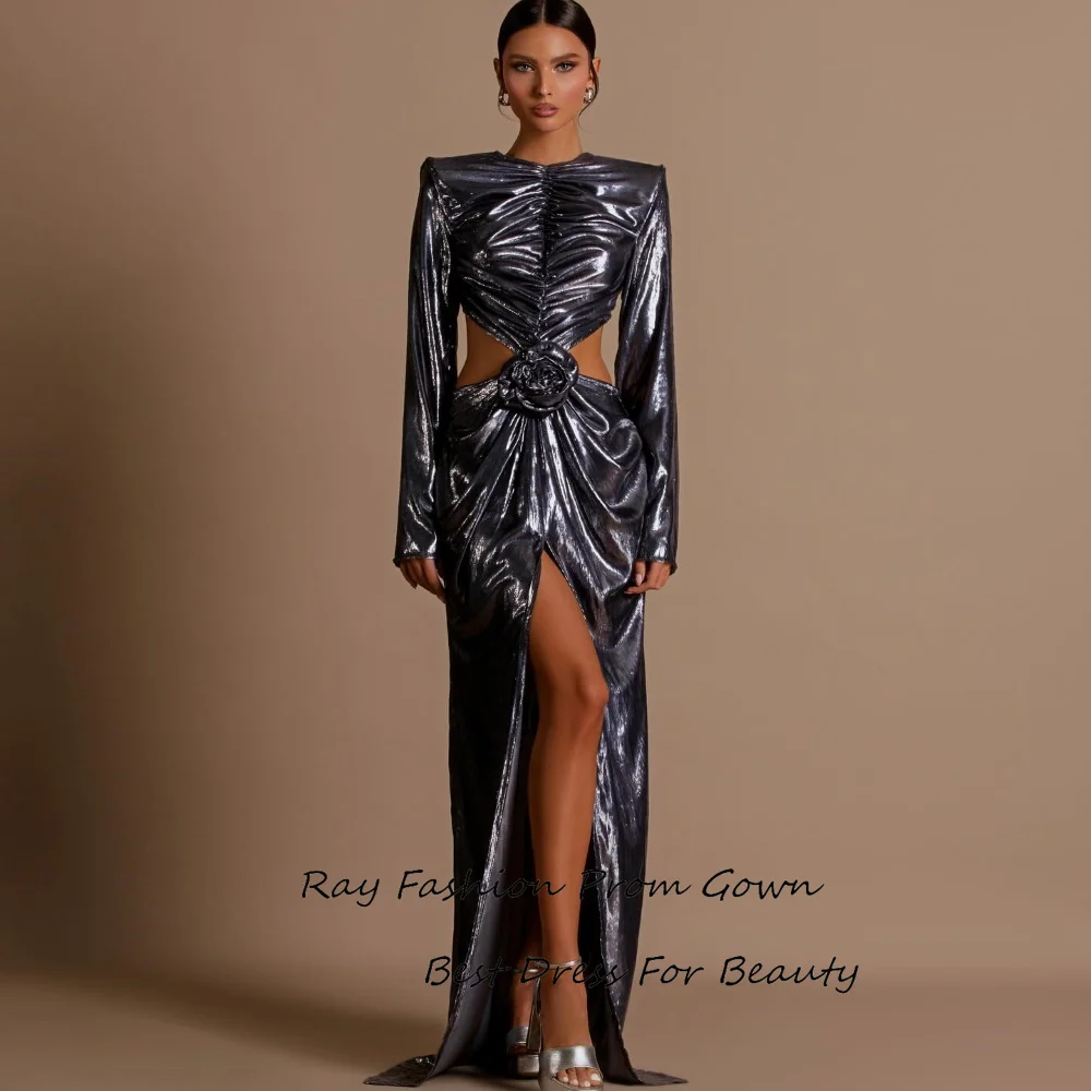 

Ray Fashion Vestidos de noche 2024 Prom Dresses O-Neck Floor-Length Trumpet High Split Ruched Cocktail Party Gowns For Women