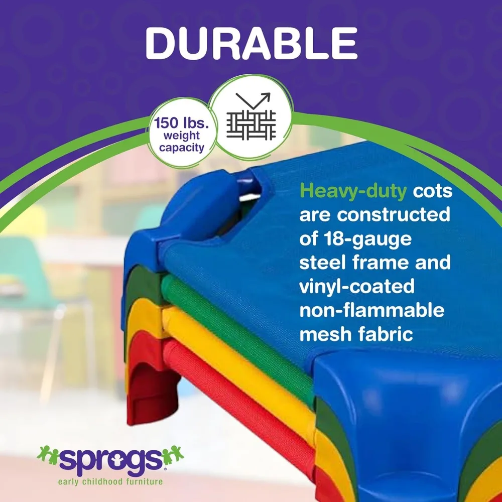Lits standard empilables durables de 52 litres pour garderie, idéaux pour une utilisation en classe préscolaire