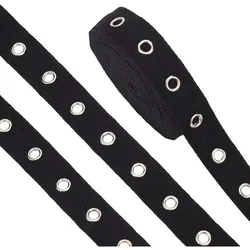 1Set 6.25 Yards Cotton Grommet Tape Eyelet Tape 1inch Wide Black Eyelet Grommet Tape Twill Tape with Silver Eyelet for Sewing