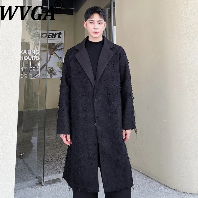 WVGA Autumn Winter New Men Double-sided Cashmere Trendy Long Coats Korean Style Niche Chic Casual Patchwork Woolen Jacket W26725