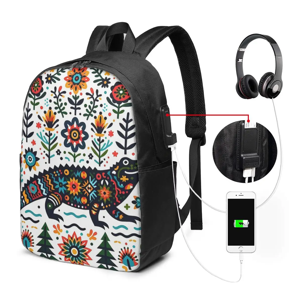 Alligators Crocodile And Flowers Backpack Travel Notebook Bag Computer College Student School Bag Laptop Shoulder Bags