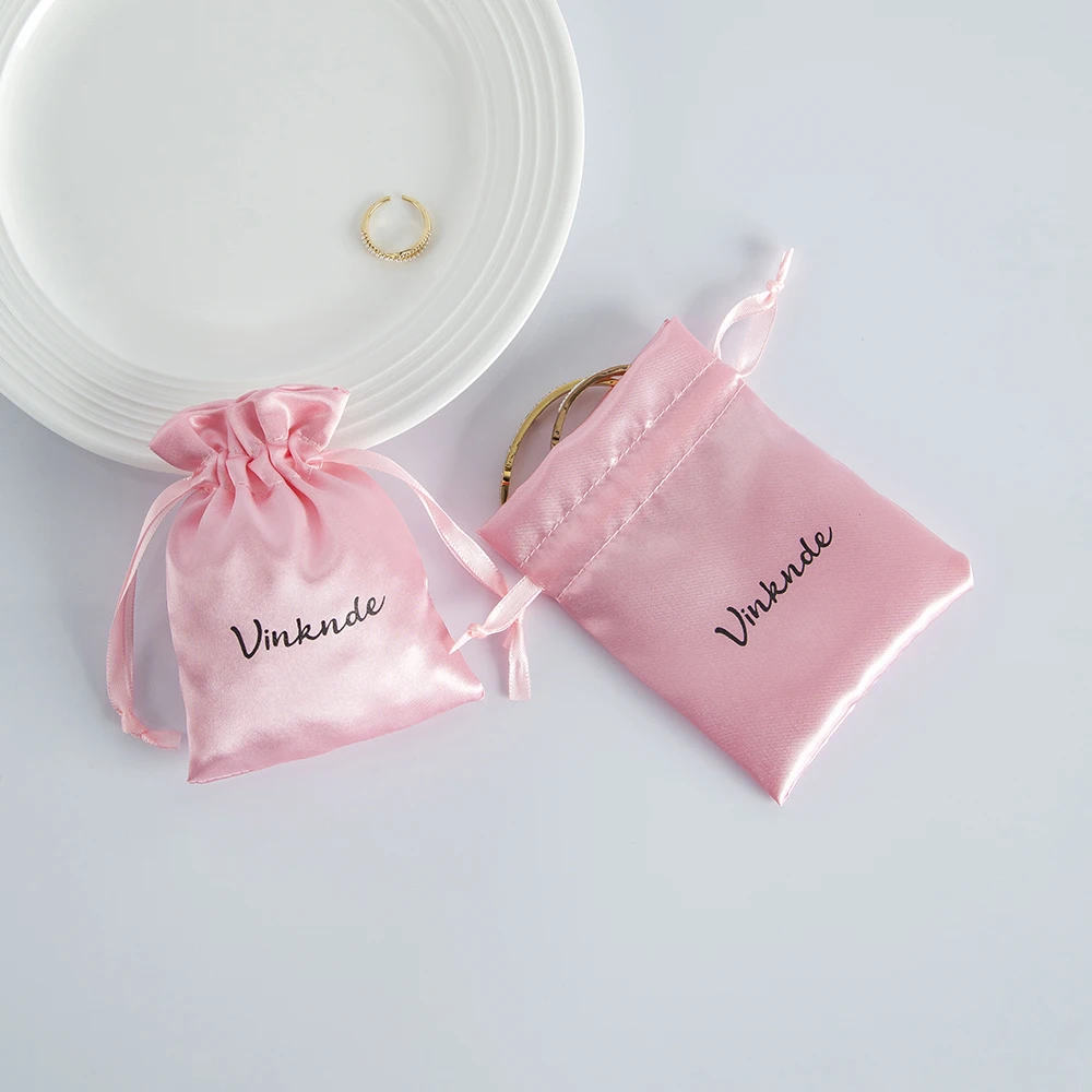 50pcs/lot Bulk Custom Logo Gift Bag Silk Satin Wedding Candy Bags Exquisite Jewelry Bracelet Packing Drawstring Pouch Wholesale