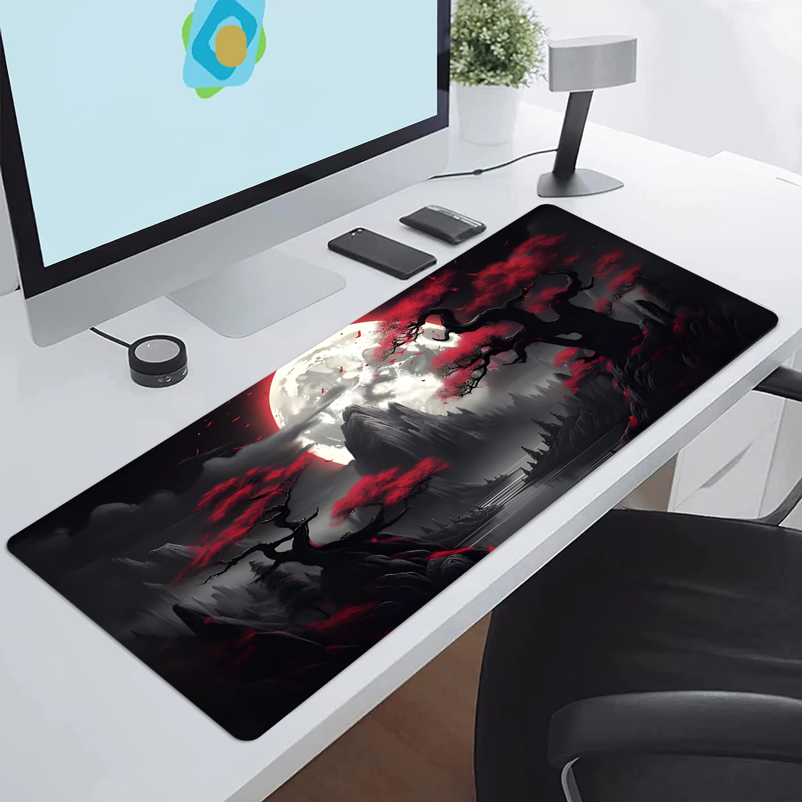 Ink Style Landscape Mountains Extended Gaming Mouse Pad - Large Non-Slip Rubber Base Mouse Pad with Stitched Edges and Washable
