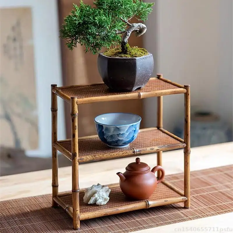 Handmade Natural Bamboo Display Stand Tea Set Table Base Bonsai Plant Decorative Shelves Buddha Incense Pedestal Fish Tank Lathe