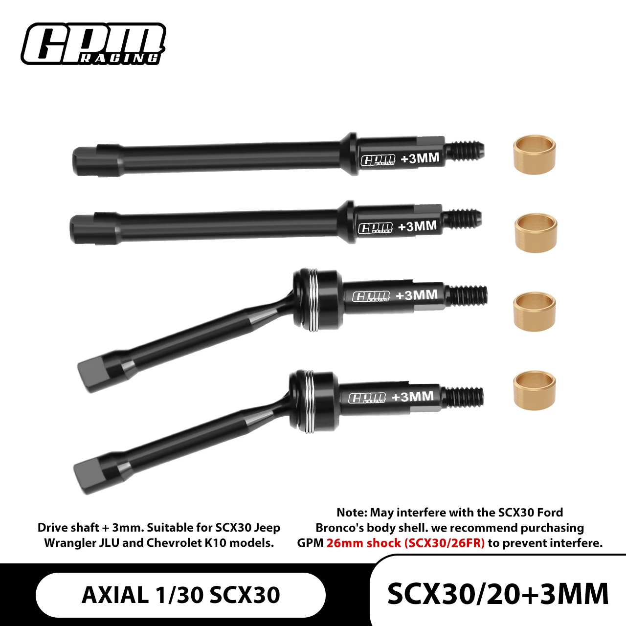 GPM 4140 Steel Drive Stub（+3mm）AXIAL 1/30 SCX30 Ford Bronco Jeep Wrangler JLU AXI-2261 AXI-2260