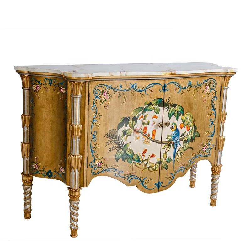 Vintage sideboard antique design chest of drawers with storage basket, living room painting table