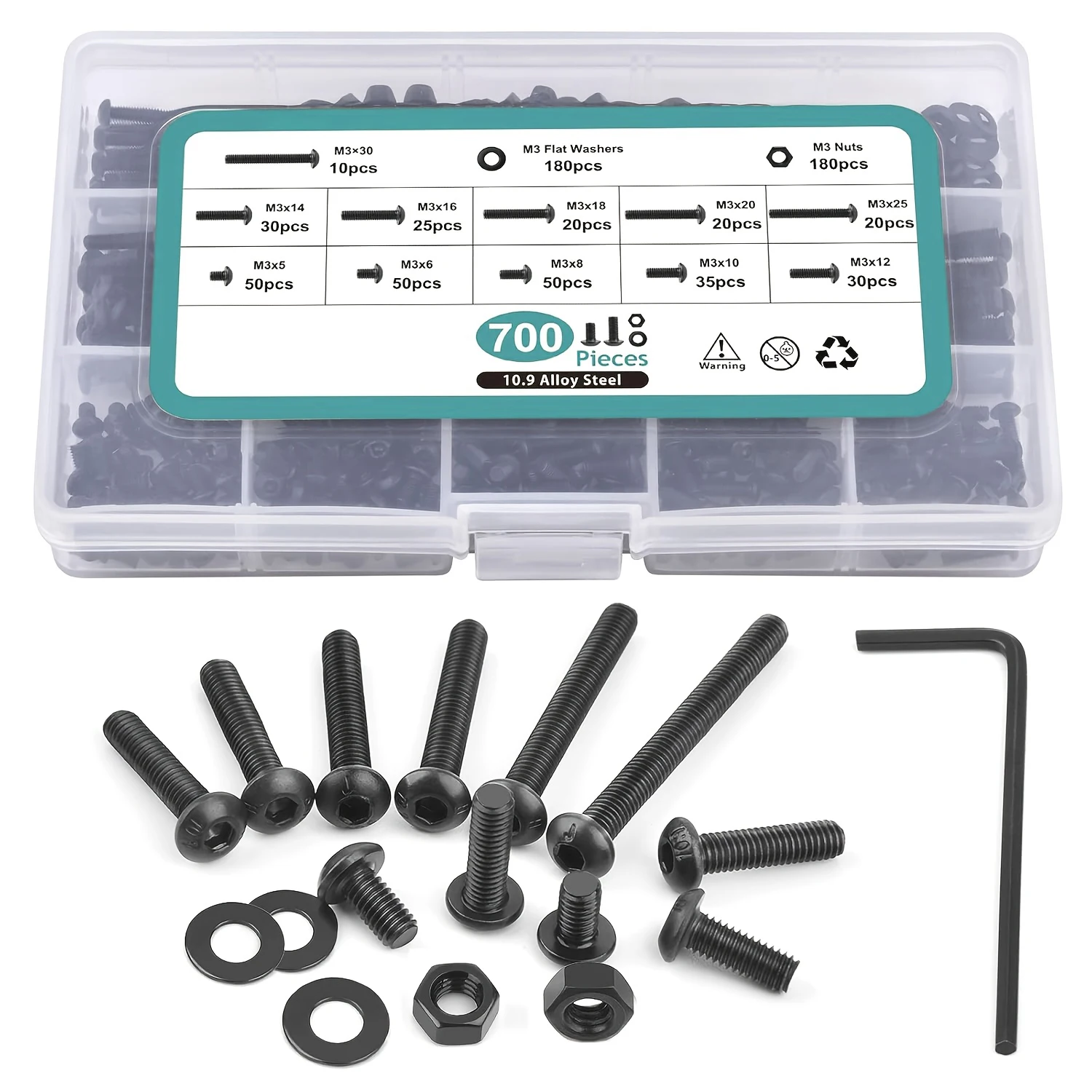 700PCS M3 x 5/6/8/10/12/14/16/18/20/25/30mm Button Hex Head Cap Screws M3 Metric Machine Screws Bolts Nuts Washer