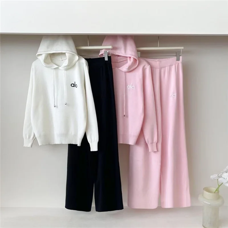 

Fall Winter New Style Women's Oversized Hooded Letter Sweater Two-Piece Set Casual Fashion Korean Version Long Pants