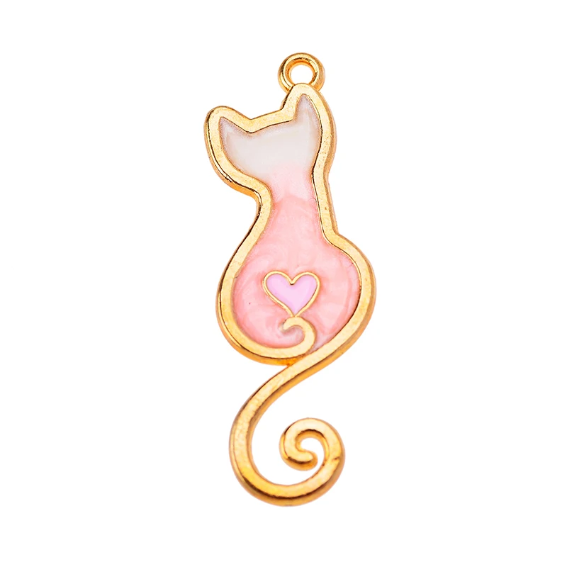 10Pcs Transparent Enamel Heart Cat Charm for Women Earrings Necklace Jewelry Making Kawaii Animal Pendant Diy Craft Supplies