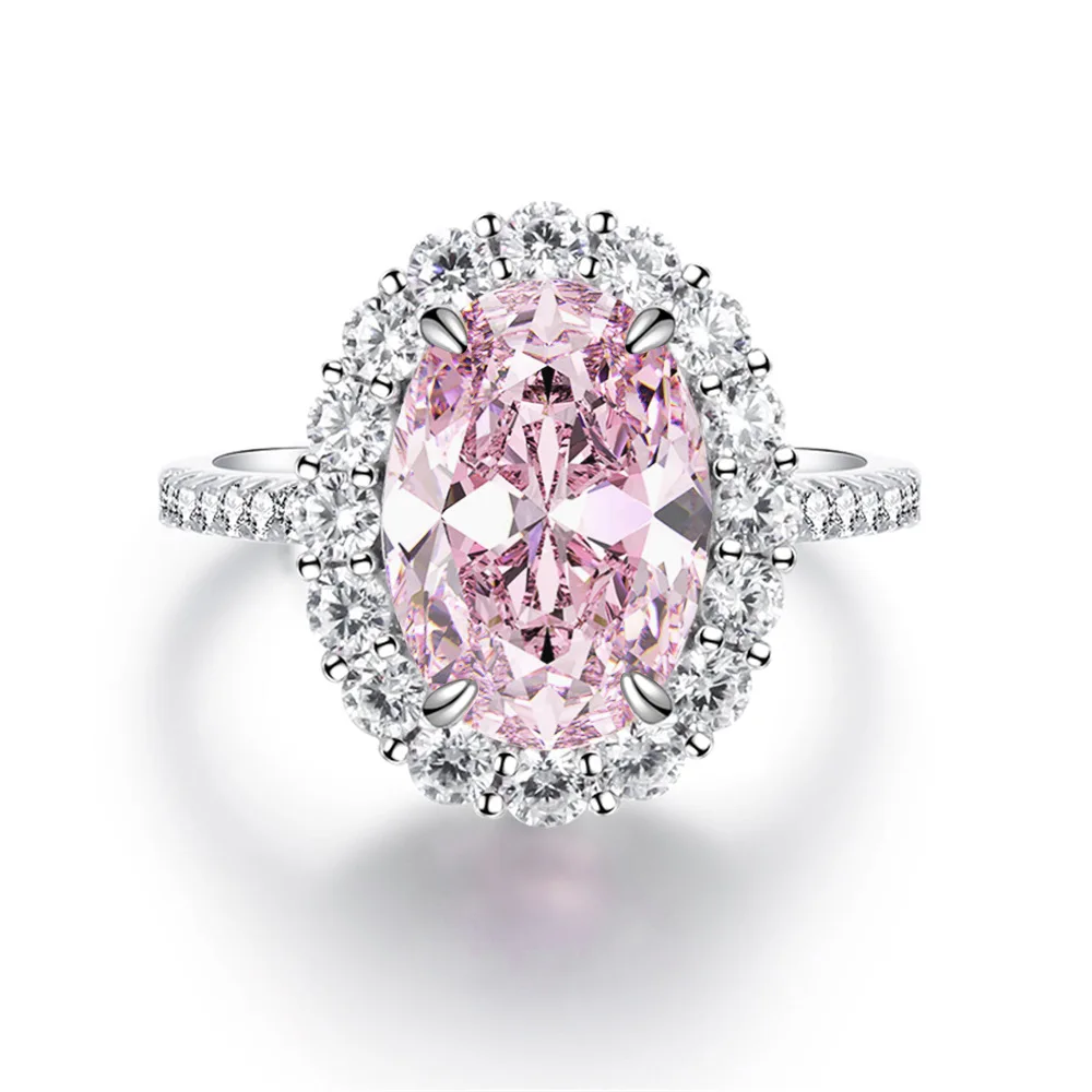 Pink Diamond Wedding Ring in 925 Sterling Silver Elegant Oval Cut for Women Christmas Gift & Party Jewelry with Free Shipping