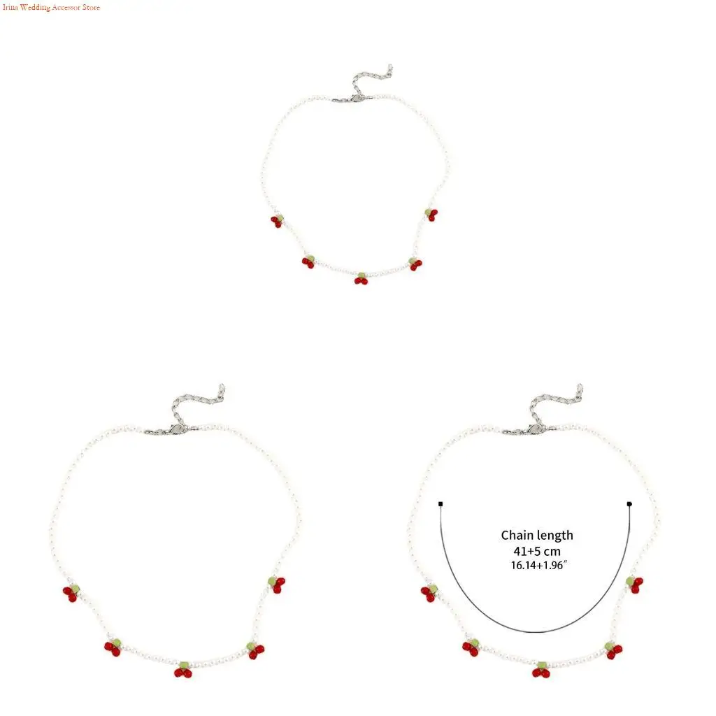 G92D Cherry Pearl Necklace Chain Add Highlights to Outfit for Daily Wearing Party