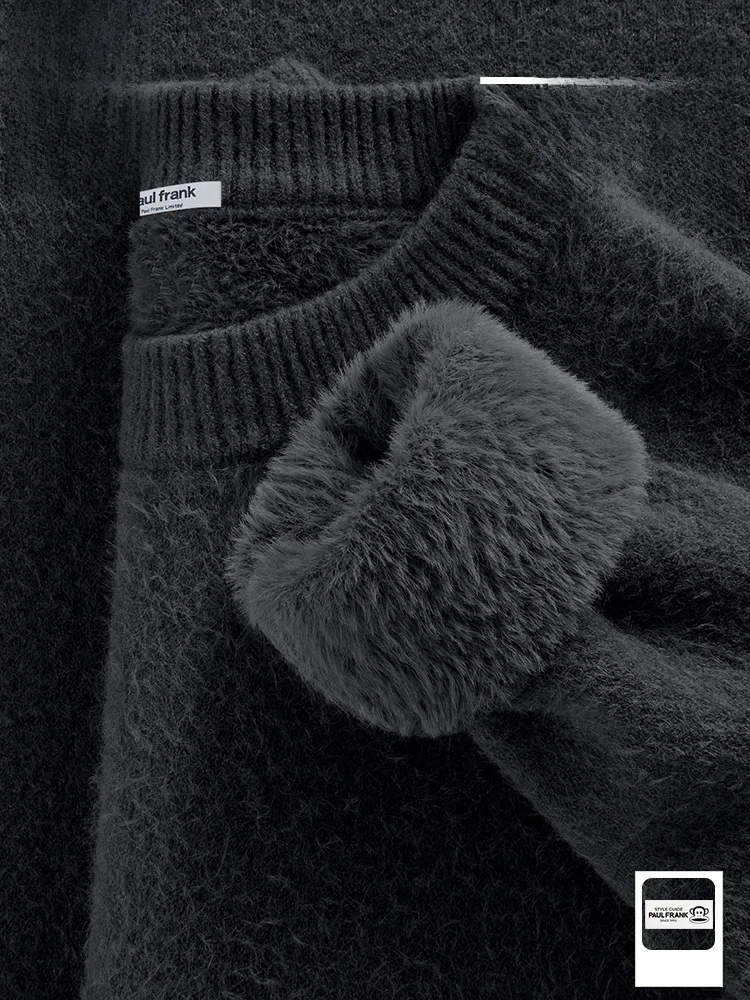 

Fce Lined Knitwear Deep ey Men's Warmth Comfortable American Sle Long Sve Crew Ne Sweater for Autumn W...