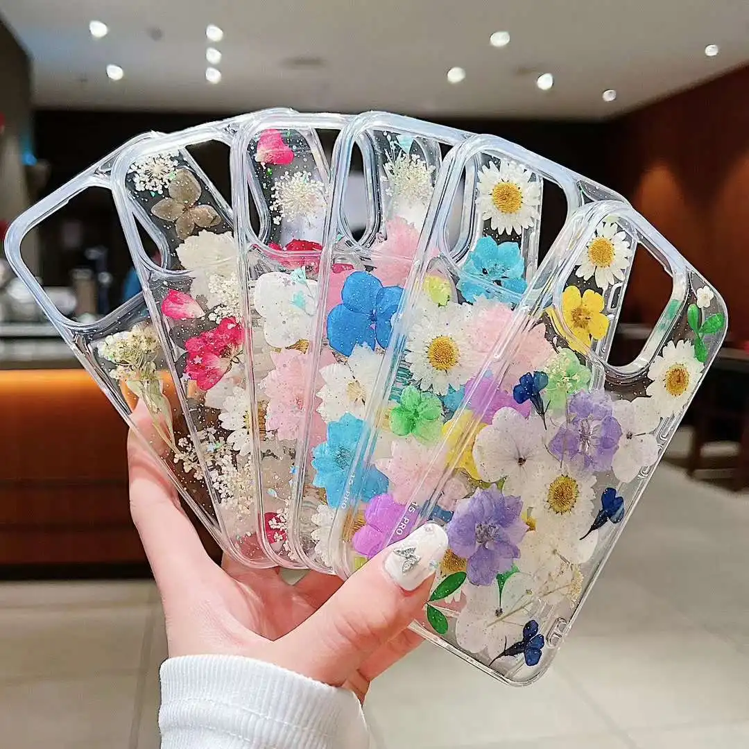 Dried Flower Transparent Phone Case For iphone 11 12 13 14 15 Pro Max XS X XR 7 8 plus SE 2020 Soft Shockproof Cases Cover