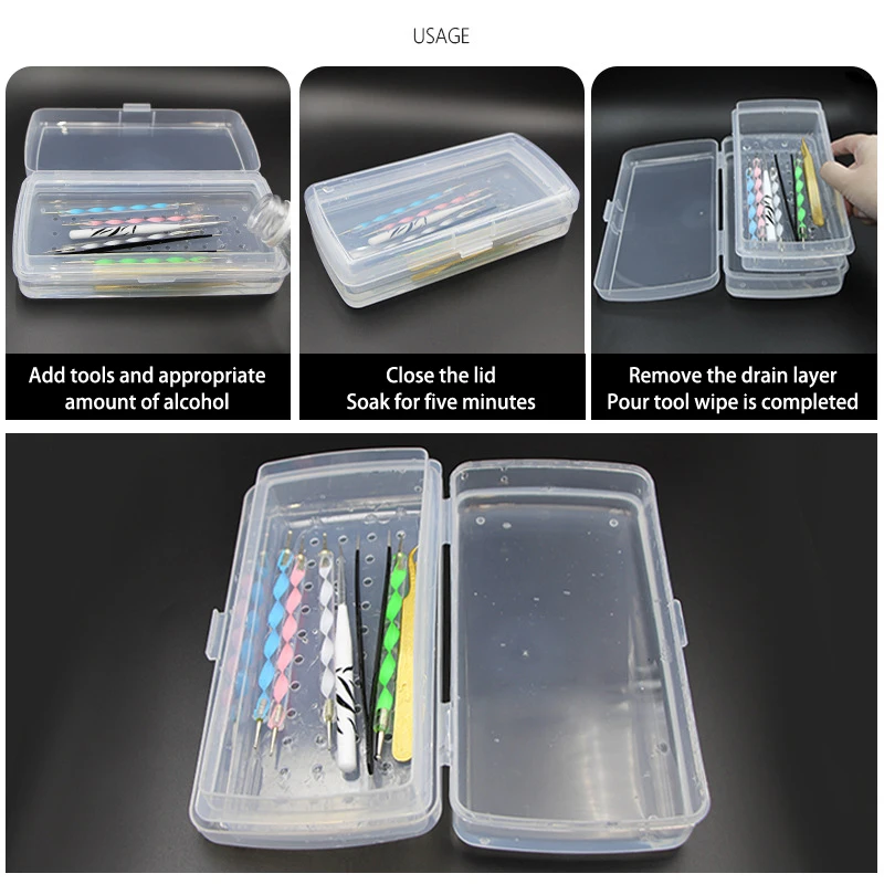 Nail Art Tool Sterilizing Tray Clear Dustproof Organizer Storage Case Disinfection Box For Manicure Tool Tweezers Salon